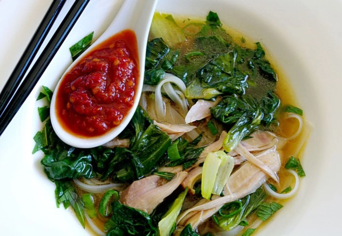 Hanoi Noodle Soup With Chicken, Baby Tatsoi, and Bok Choy