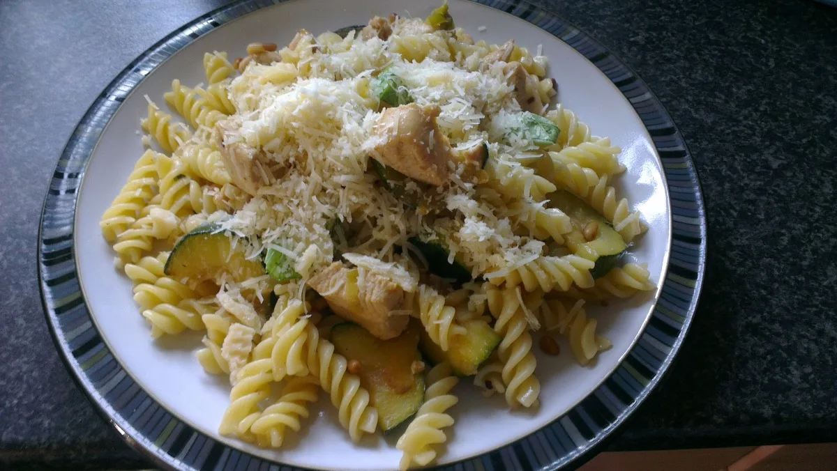 Lemony Fusilli With Chicken, Zucchini, and Pine Nuts