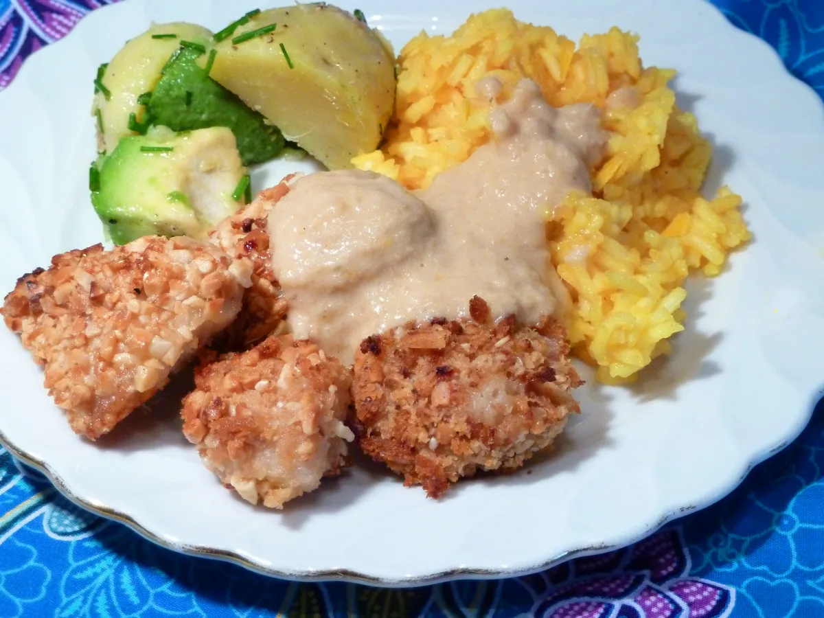 Macadamia Chicken With Orange-Ginger Sauce and Coconut Pilaf
