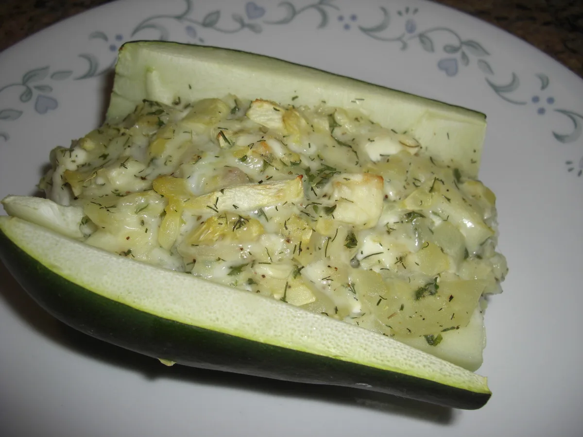 Moosewood Stuffed Zucchini