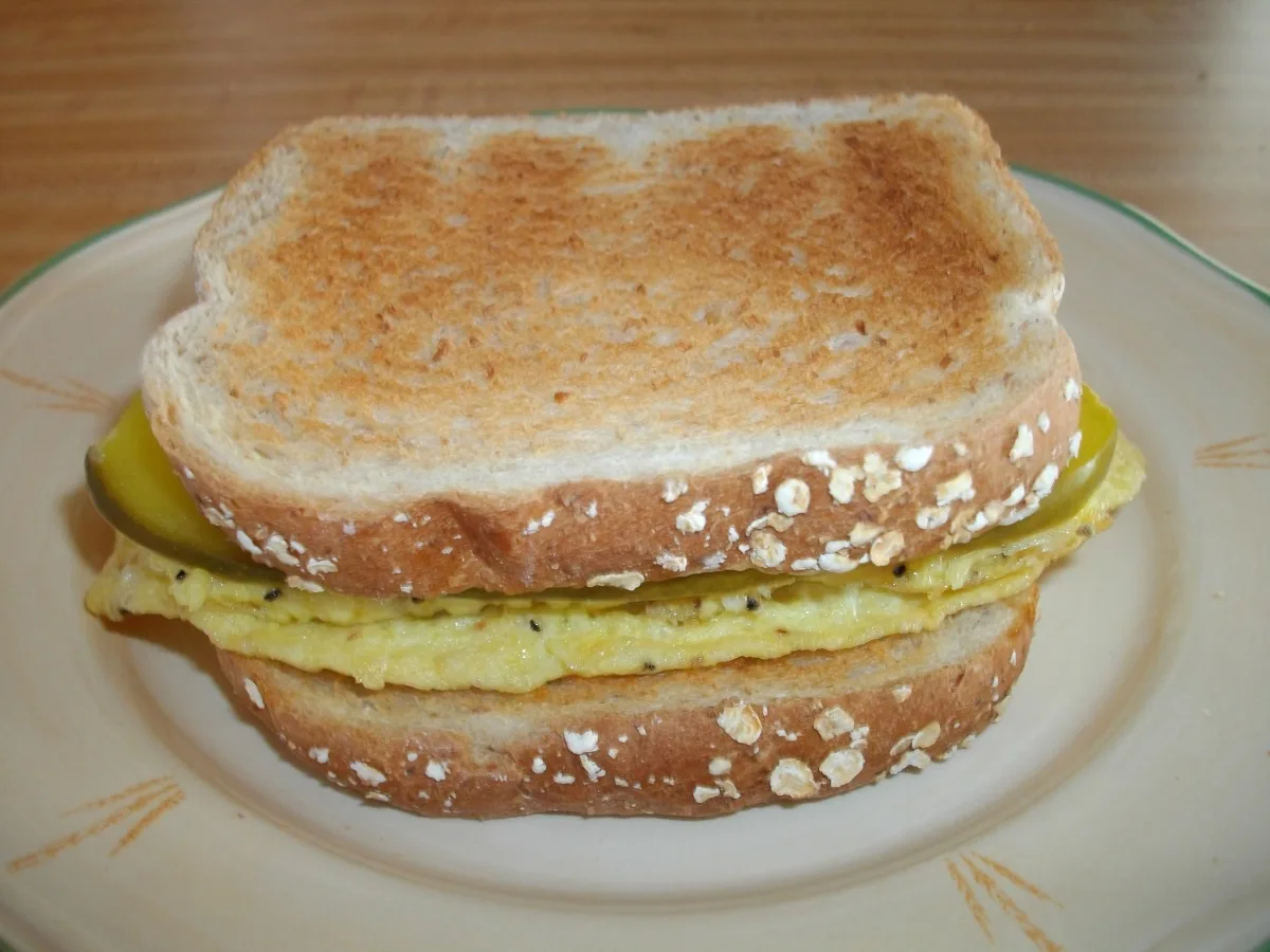 Mothers Scrambled Egg and Dill Pickle Sandwich