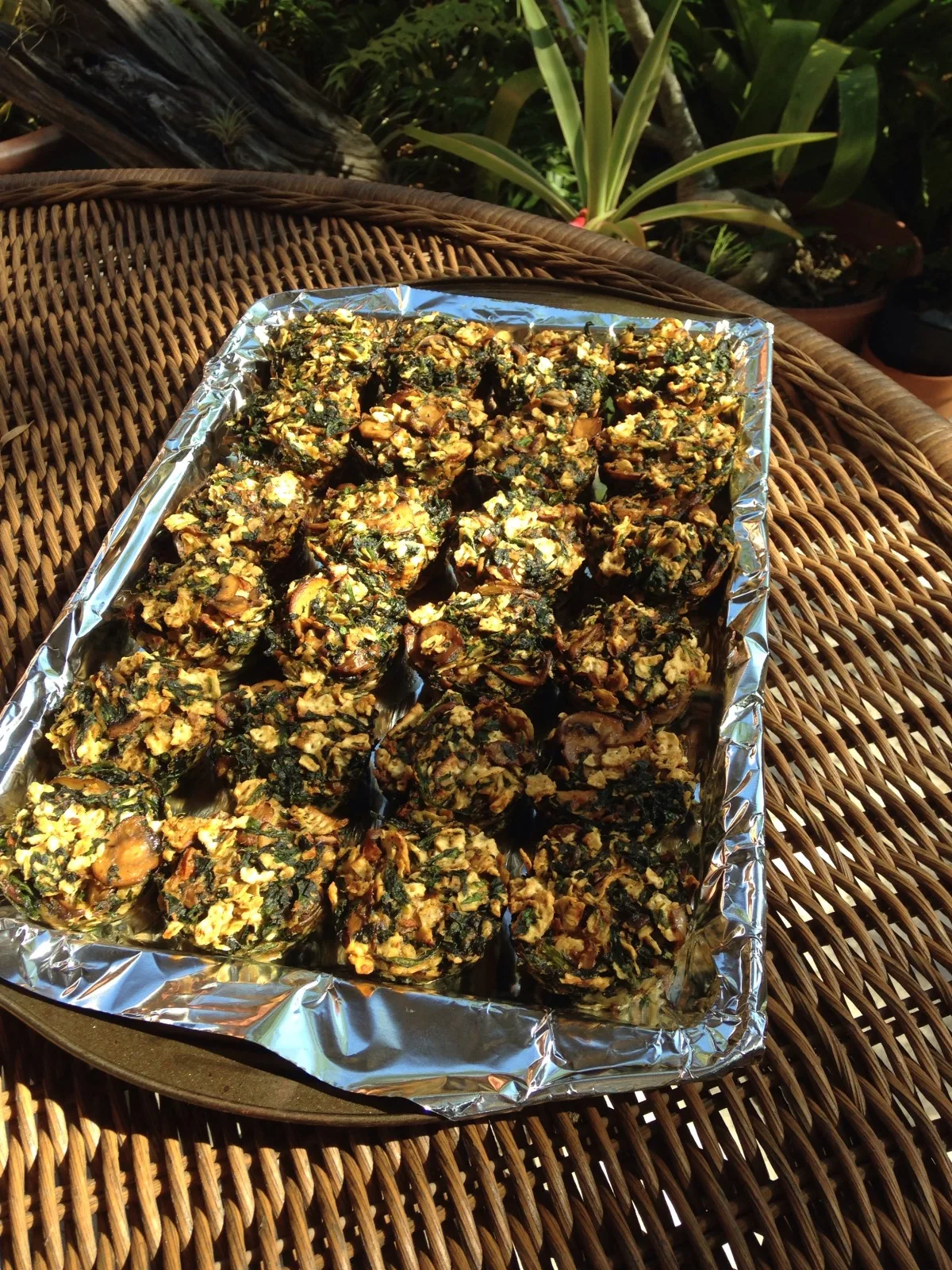 Mushroom-Spinach Matzoh Kugel in Muffin Pans