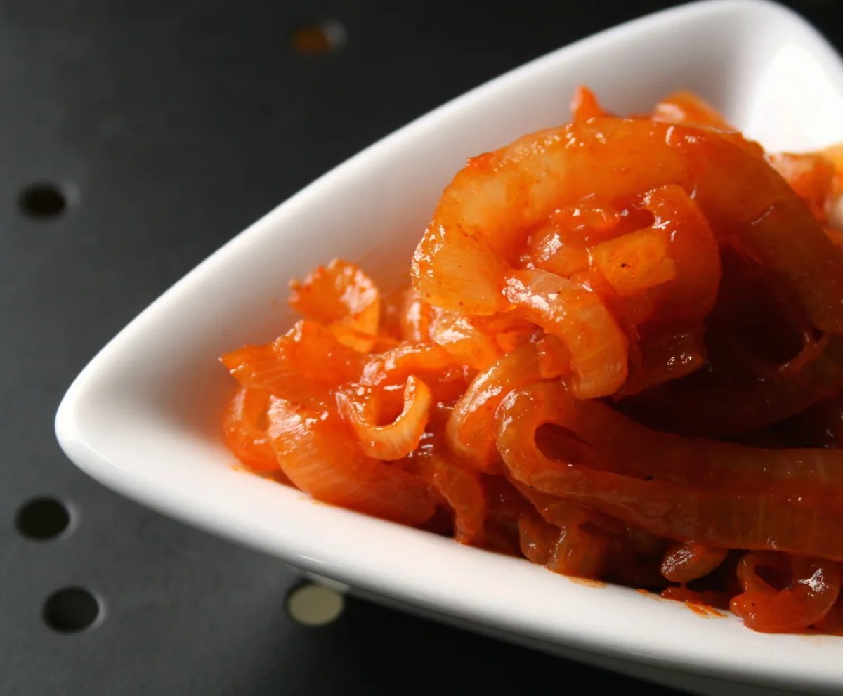 Onions in Red Sauce for Hot Dogs