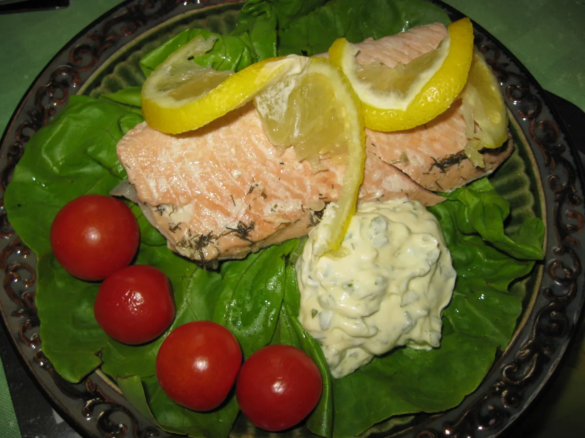 Poached Salmon With Lemon Mayonnaise