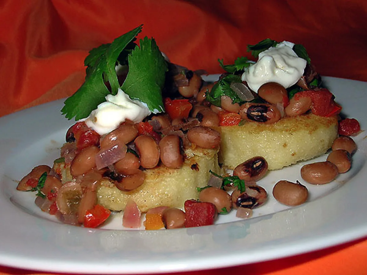 Polenta Rounds With Black-Eyed Pea Topping