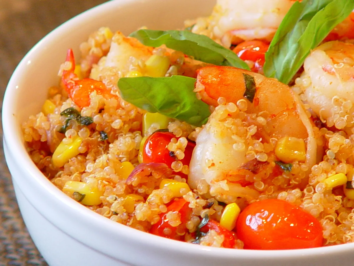 Quinoa and Shrimp With Fresh Corn and Cherry Tomatoes