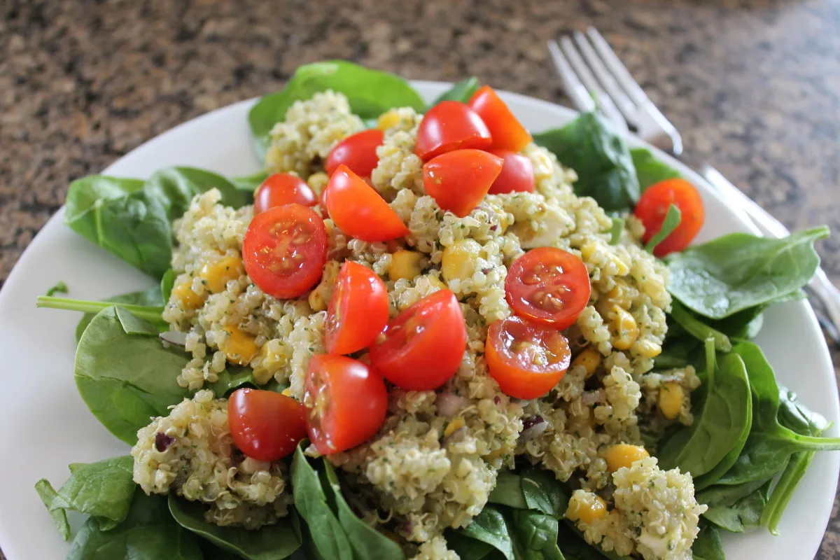 Quinoa Feta Salad With Basil Cilantro Vinaigrette