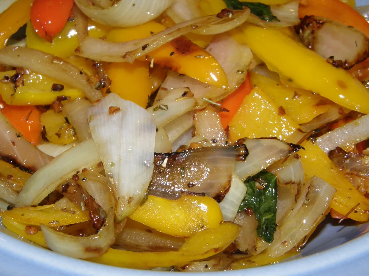 Red Peppers and Onions Sauteed in Olive Oil