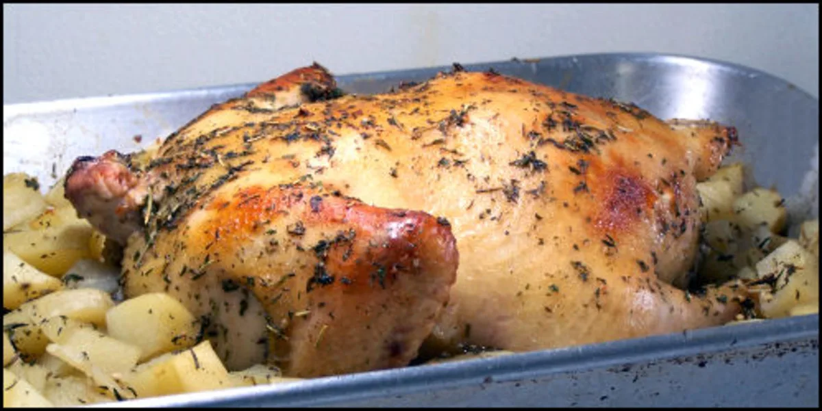 Roast Chicken Stuffed with Herbed Potatoes