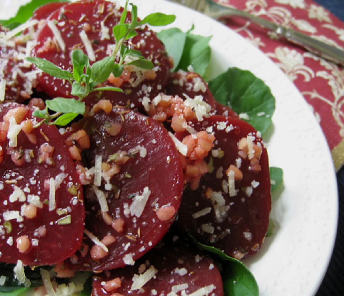 Roasted “arnold Farm” Beet Salad With Arugula and Goat Cheese