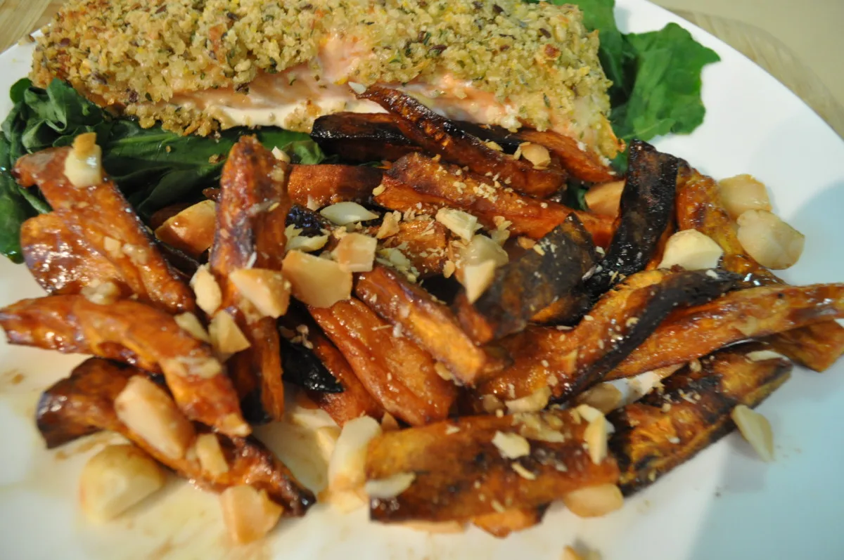 Roasted Sweet Potatoes With Macadamia Nuts