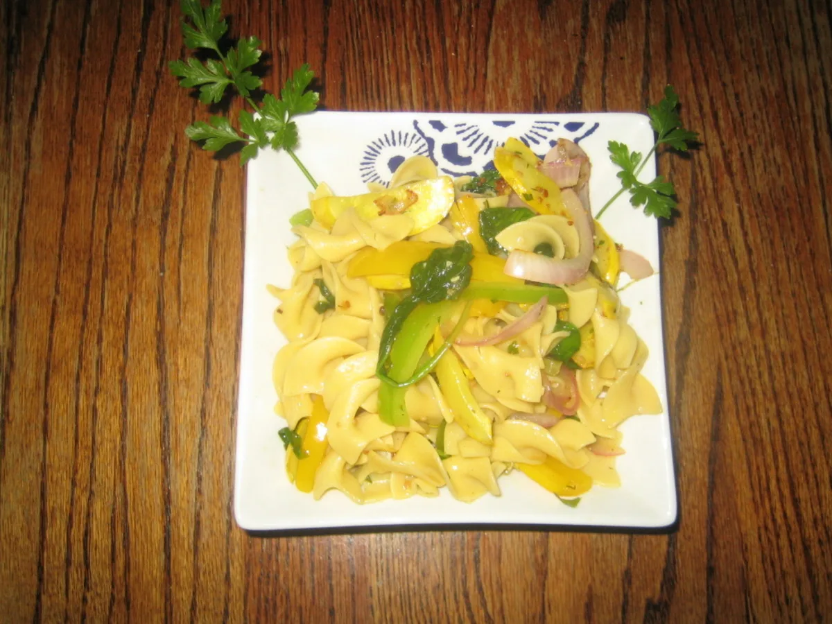 Sauteed Crookneck Squash and Egg Noodles