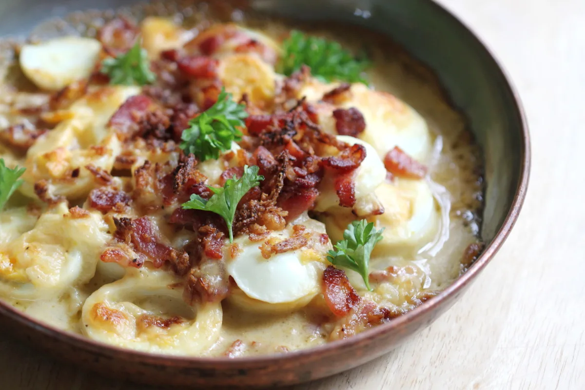 Scalloped Eggs and Bacon