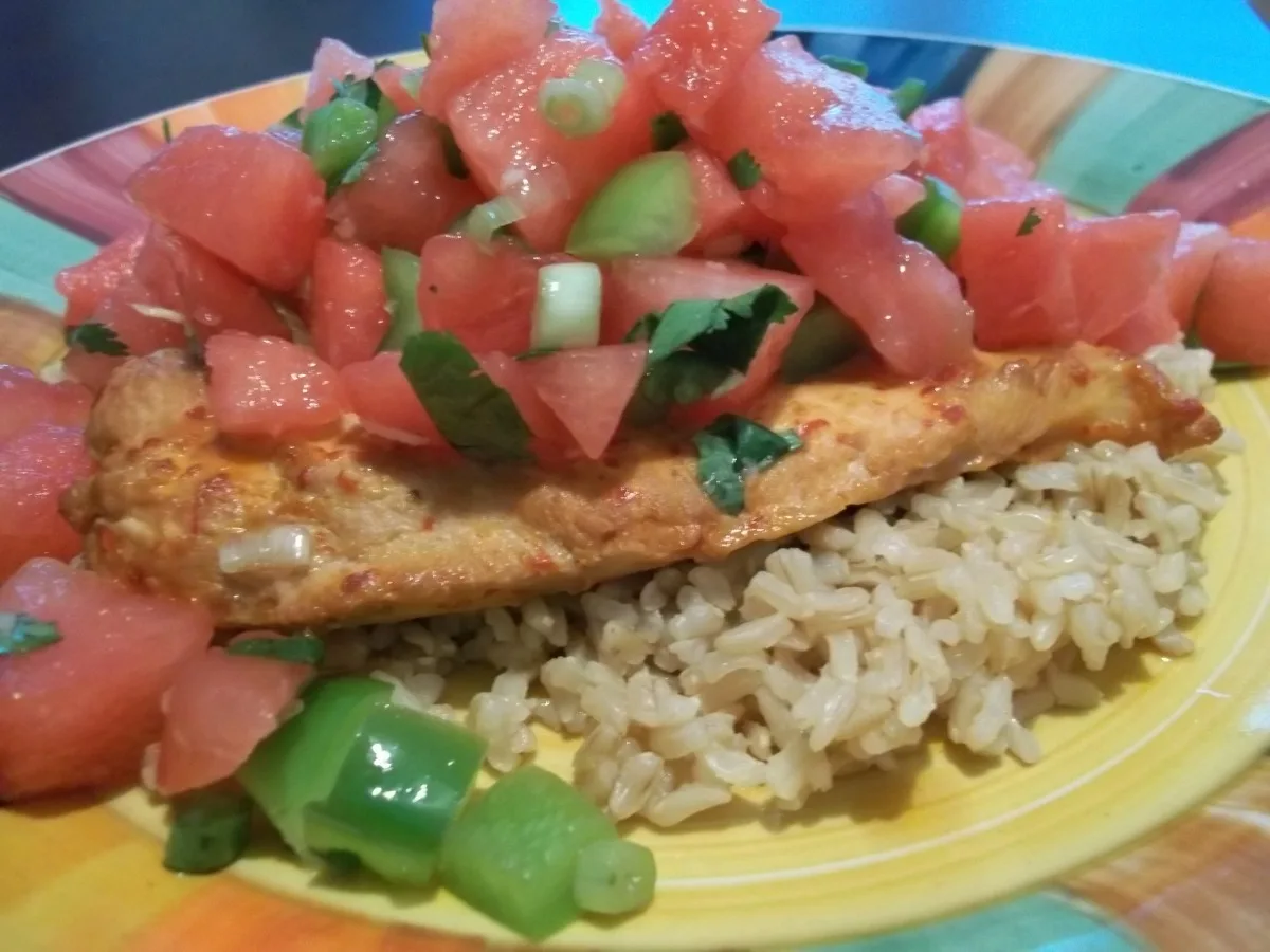 Sesame-Chile Chicken With Gingered-Watermelon Salsa