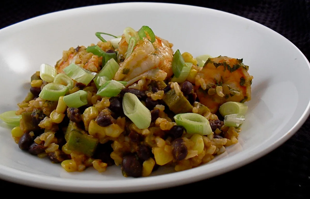 Shrimp With Black Beans, Okra & Fresh Corn