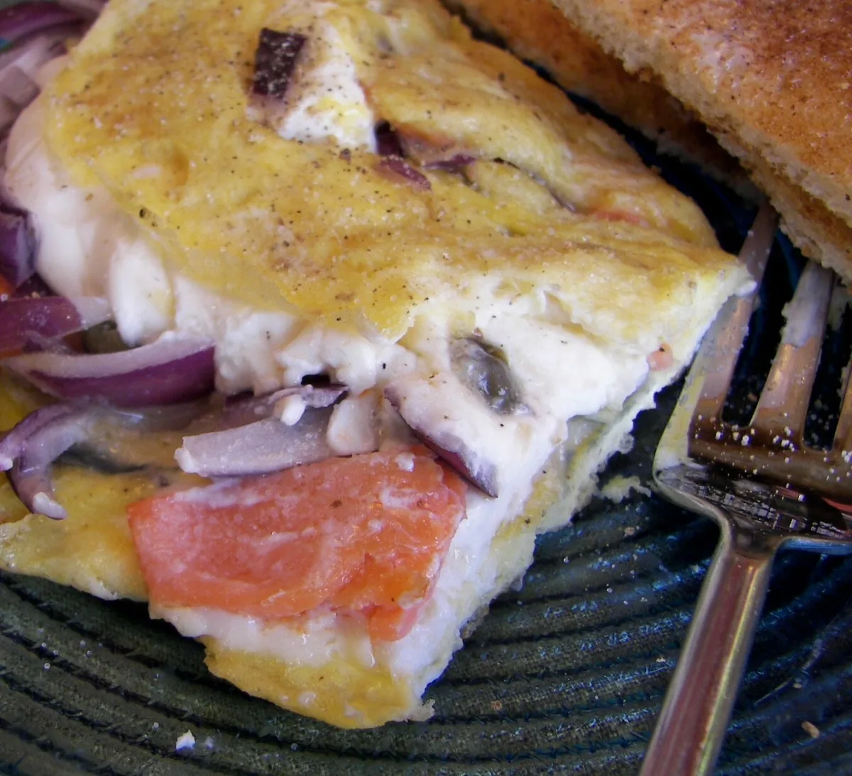 Smoked Salmon Omelet With Red Onions and Capers