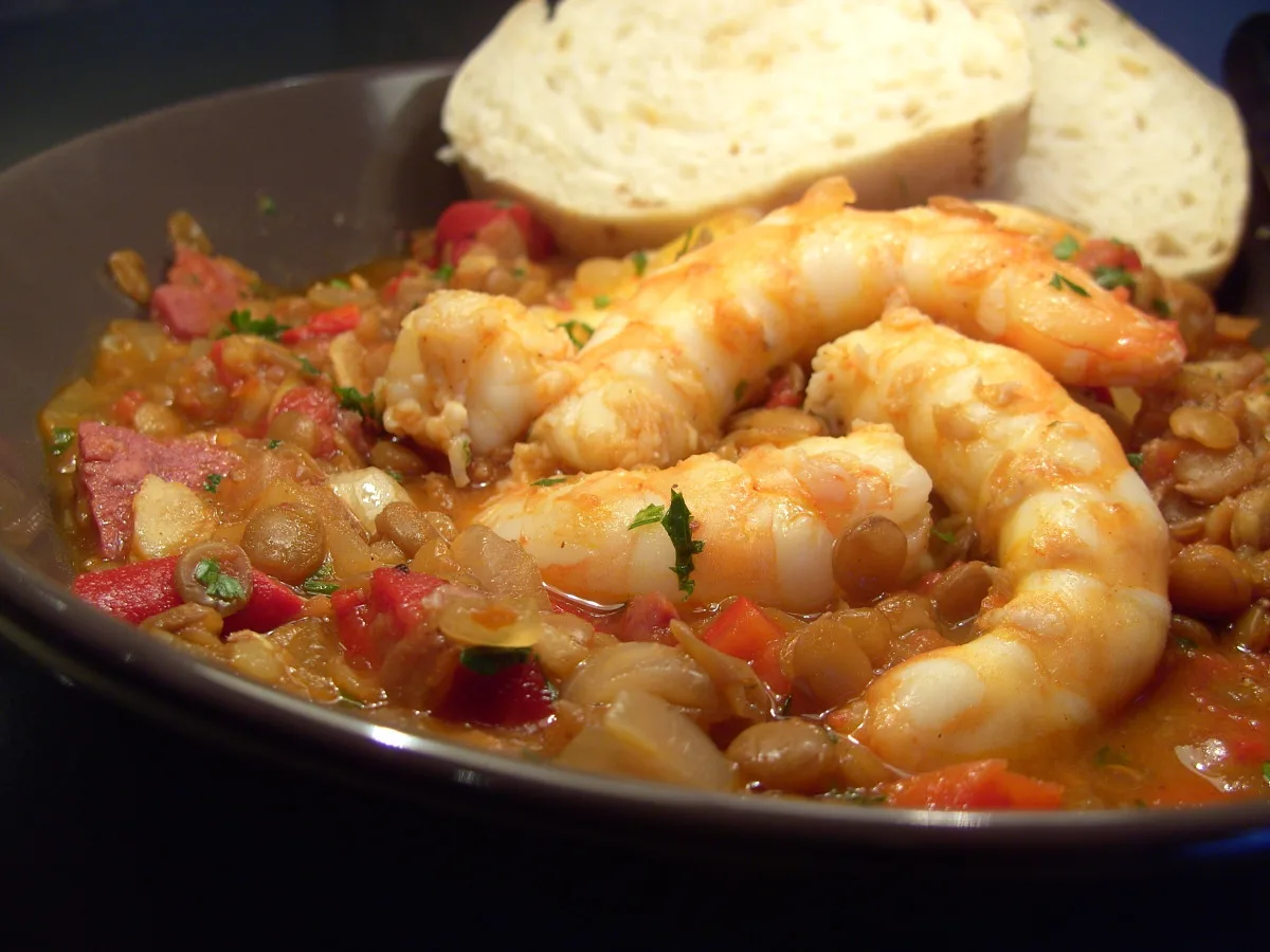 Spanish Prawns With Spicy Lentils