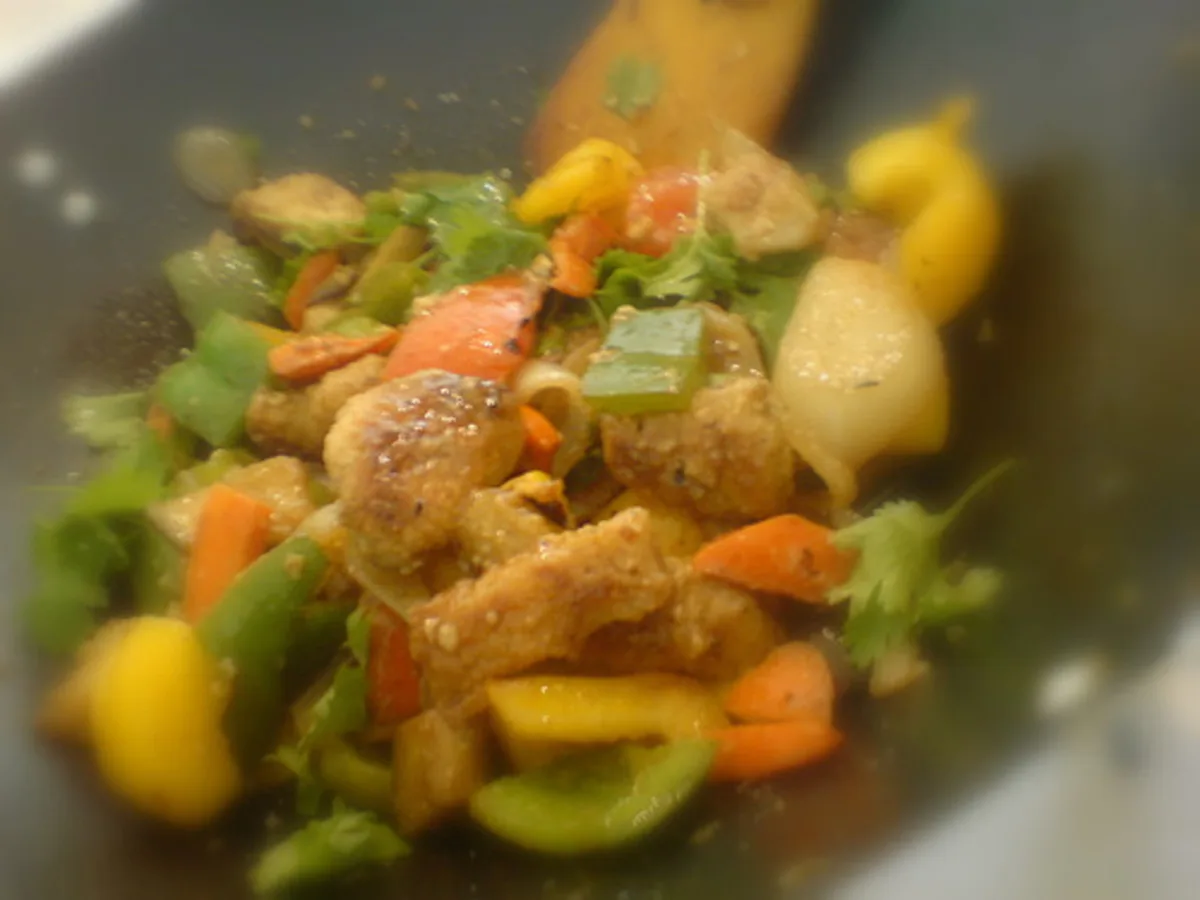 Tempura Fish Stir-Fry With Assorted Peppers