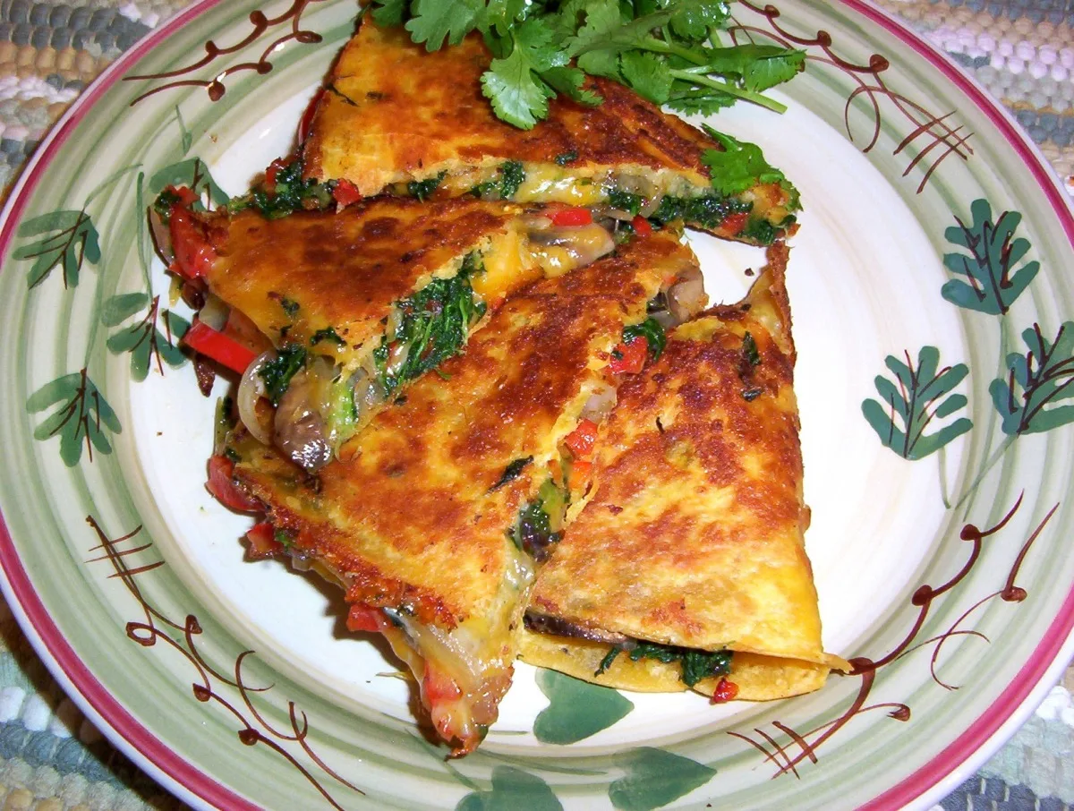 Veggie Quesadillas With Cilantro   Sour Cream
