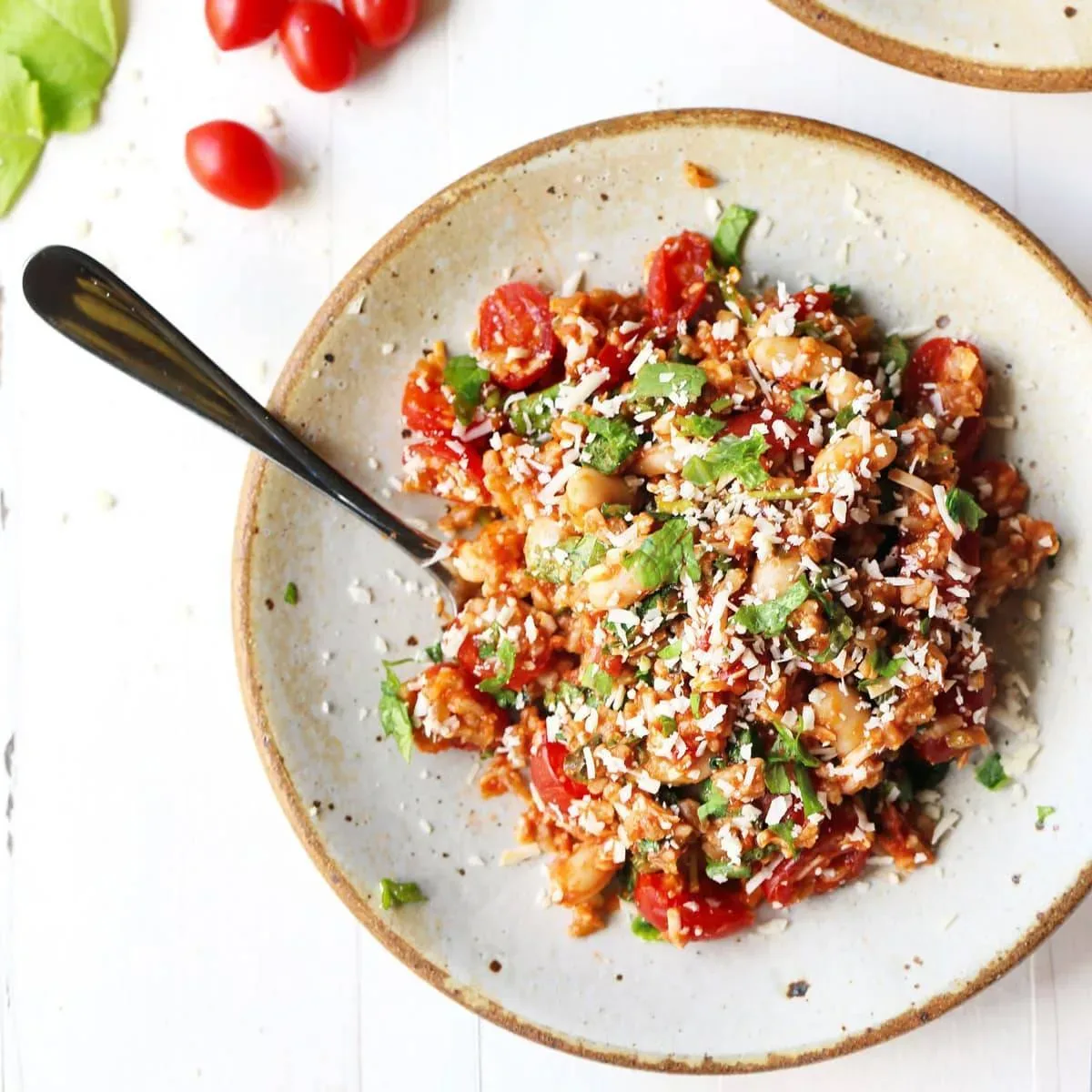 White Beans with Asiago, Farro, Kale and Tomatoes