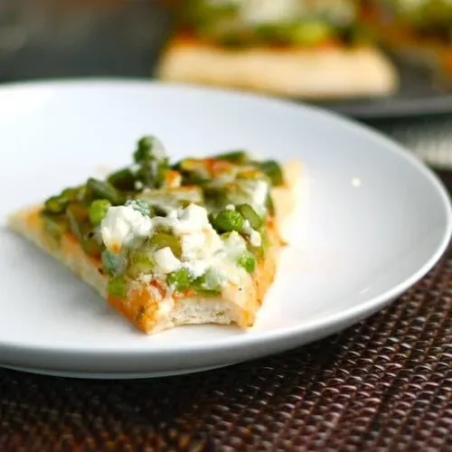 Asparagus, Pea and Goat Cheese Pizza