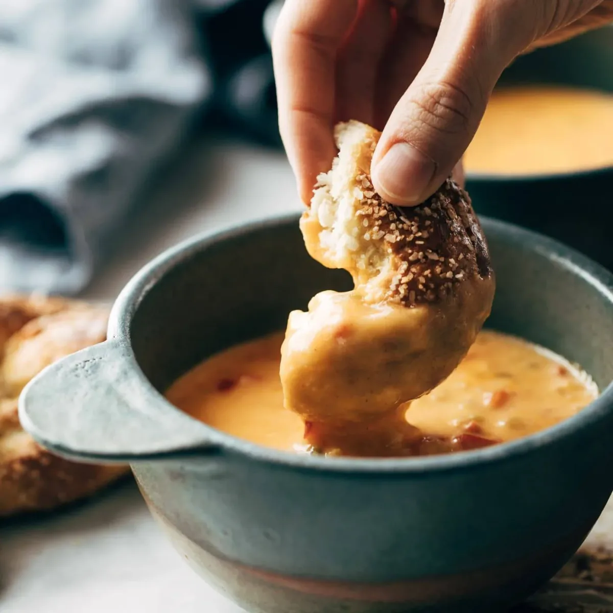 Beer and Cheese Soup with Soft Pretzels