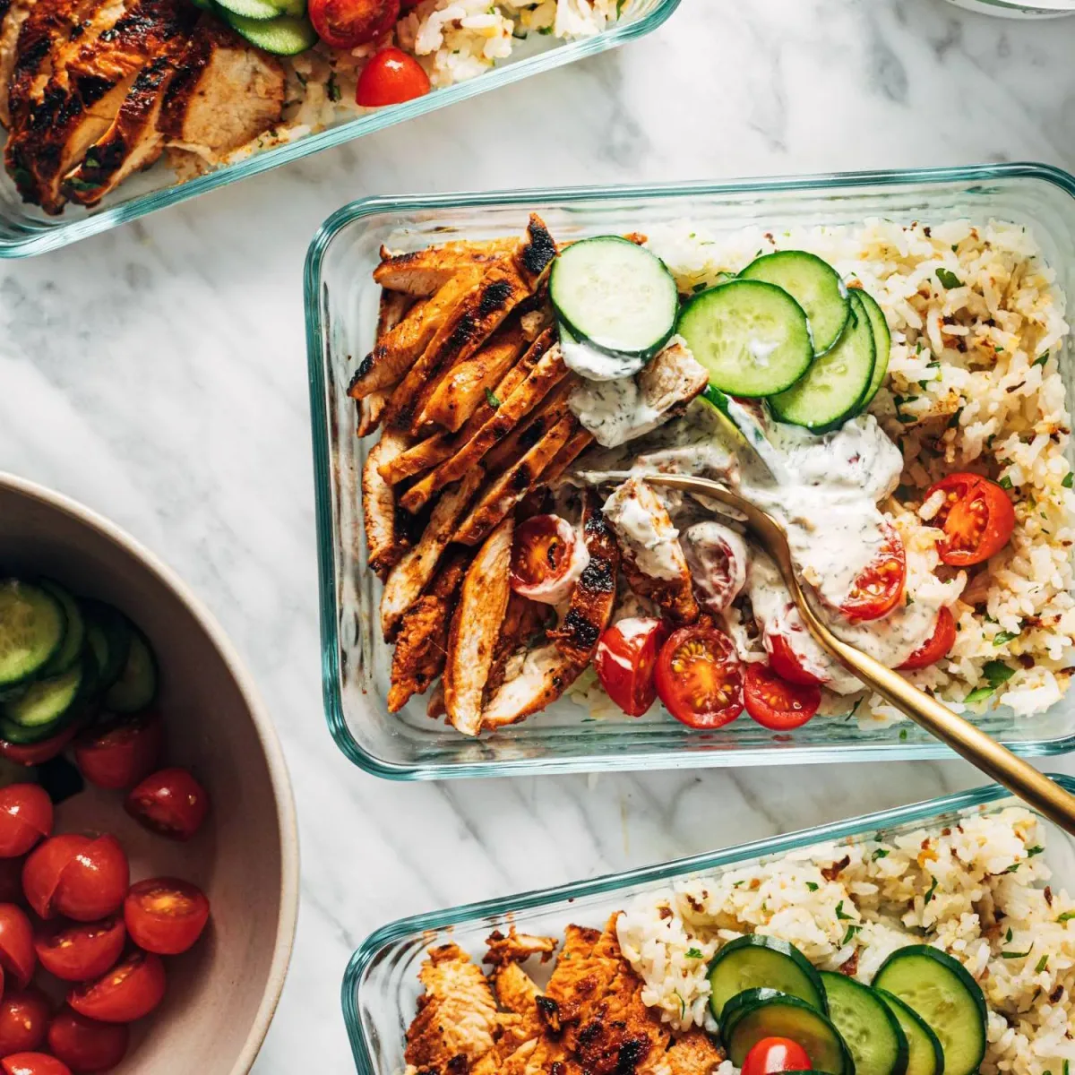Buffalo Chicken Bowls with Cauliflower Garlic Rice
