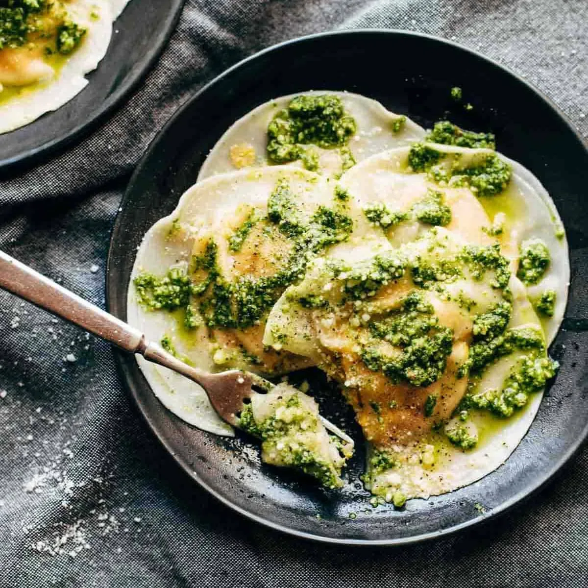 Large Pumpkin Ravioli with Cabbage Pesto