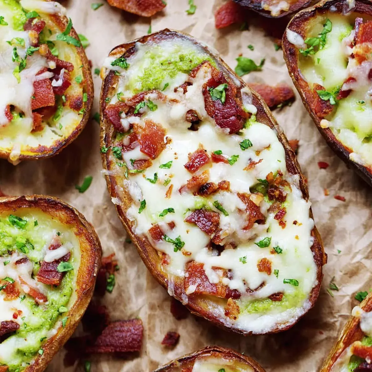 Cheesy Bacon & Kale Potato Skins