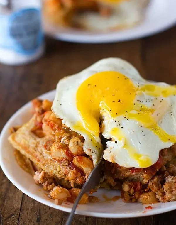Chili and Cornbread Waffle Stacks