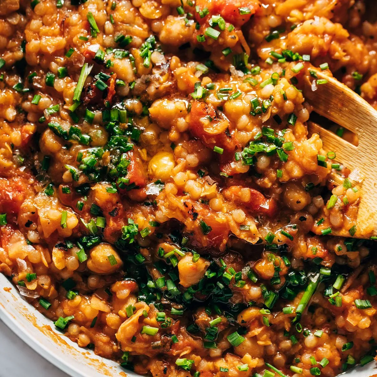 Pearl Couscous Skillet with Tomatoes, Chickpeas, and Feta