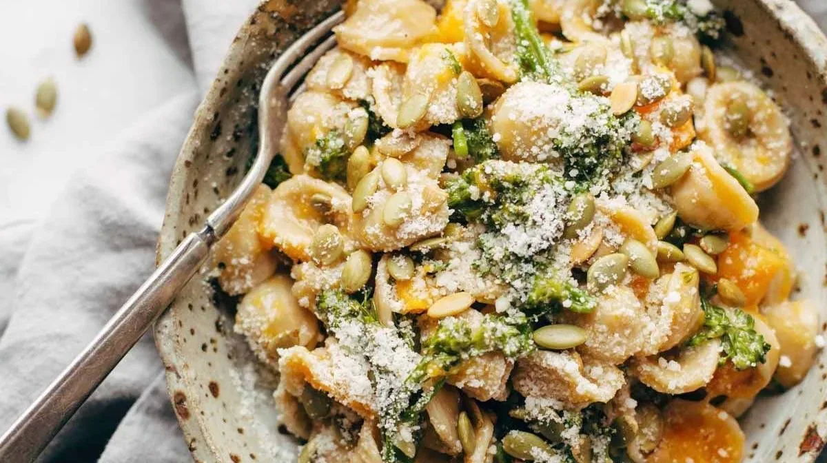 Creamy Parmesan Orecchiette with Butternut Squash and Broccolini
