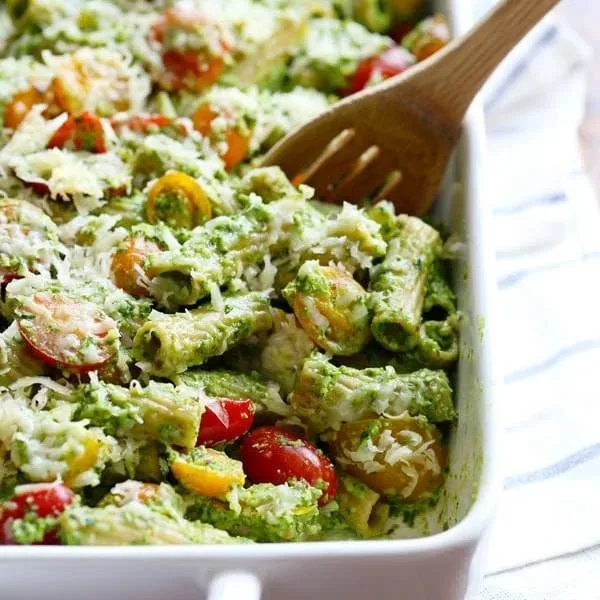 Healthy Pesto Baked Rigatoni