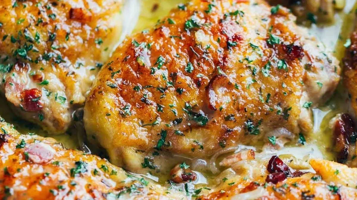 Skillet Chicken with Bacon and White Wine Sauce