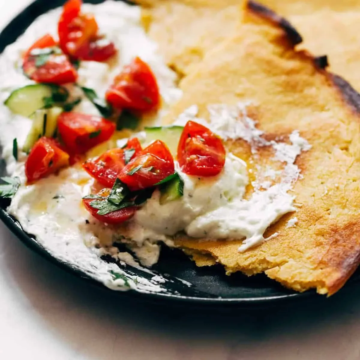 Socca with Whipped Feta and Tomato Salad