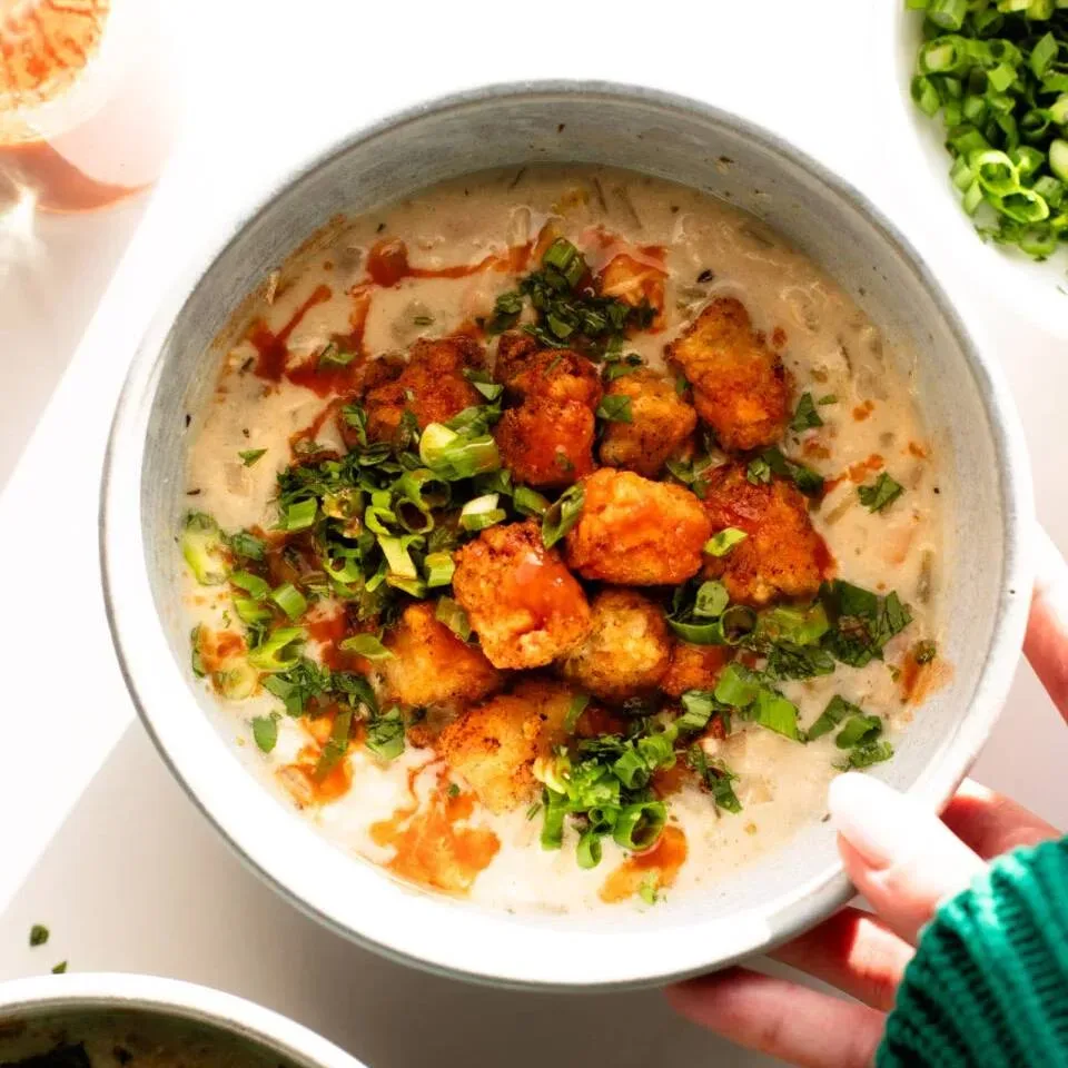 Spicy White Chicken Soup with Seasoned Tots