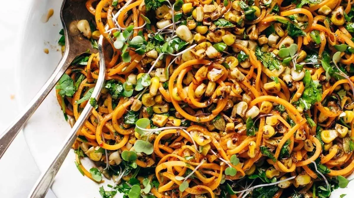 Chipotle Sweet Potato Noodle Salad with Roasted Corn