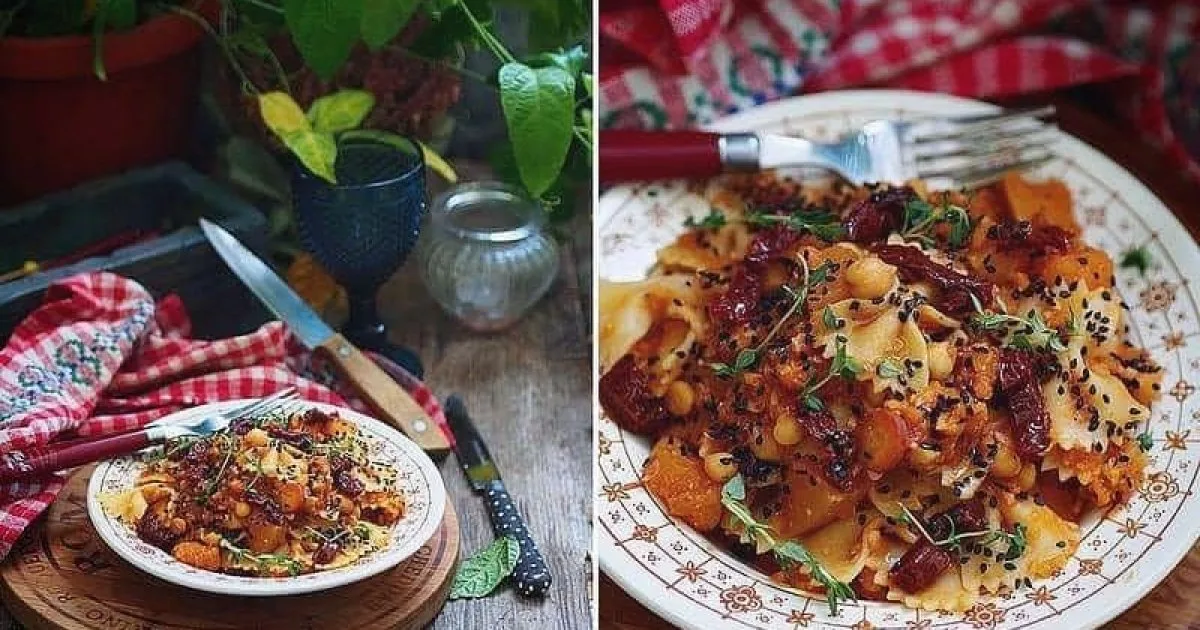 Паста з гарбузом, нутом і в'яленими томатами