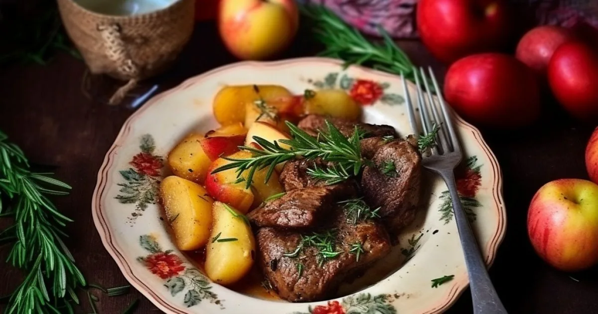 Куряча печінка з тушкованими яблуками