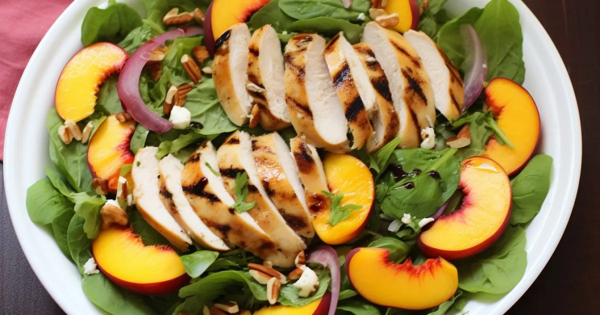 Салат зі смаженою куркою, кукурудзою та персиками
