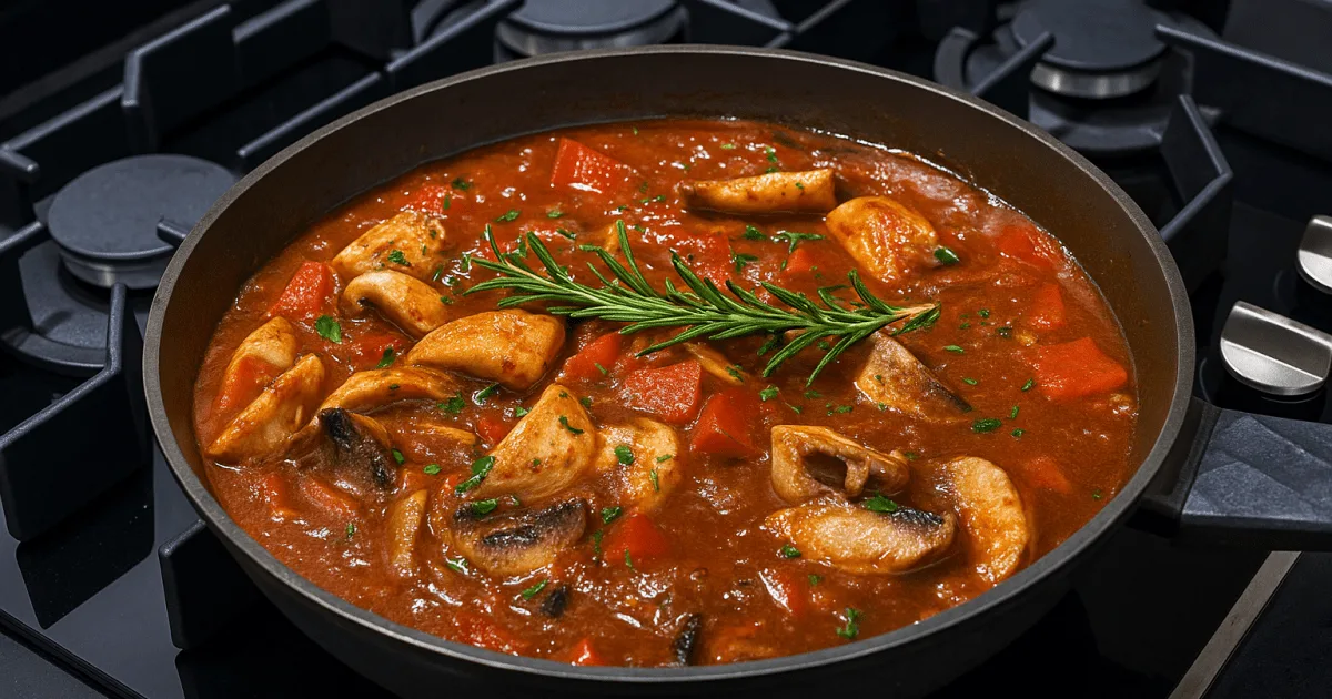 Курка качаторі — рецепт з томатами, перцем і оливками