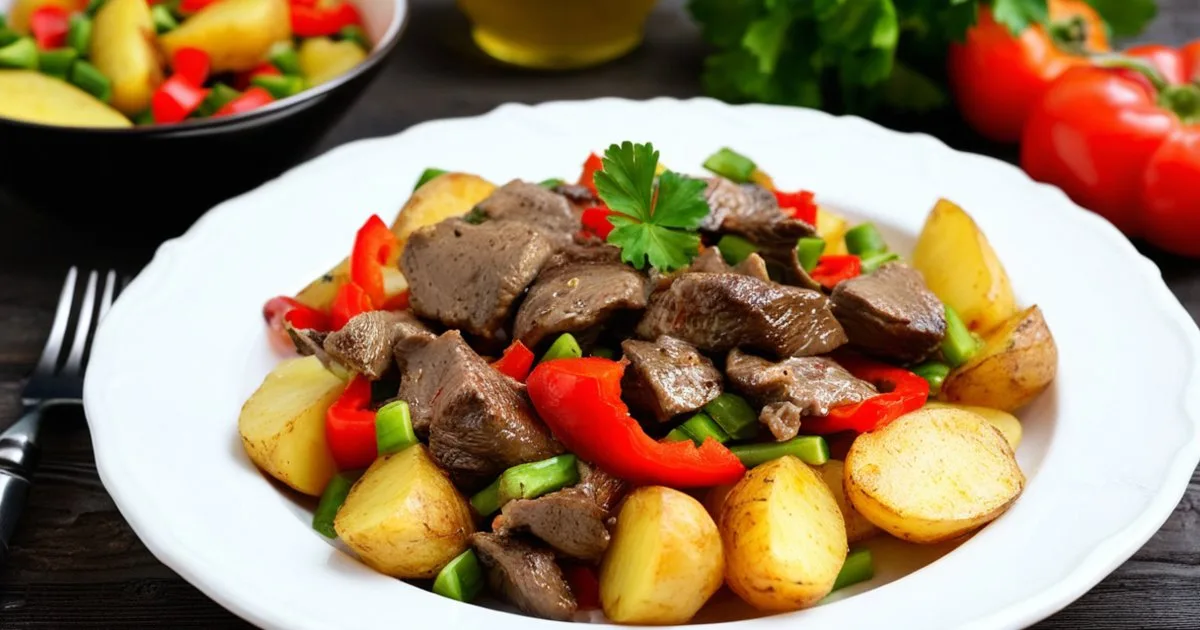 Теплий картопляний салат з курячою печінкою